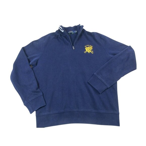 Polo Ralph Lauren Sweater Mens Large Navy Long Sleeve Embroidered Logo 1/4 Zip‎ - Picture 1 of 8